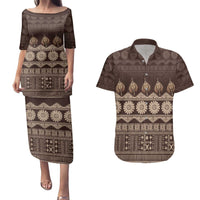 Bula Fiji Iri ni Meke Couples Matching Puletasi and Hawaiian Shirt Kuvui Fijian Masi LT14 Brown - Polynesian Pride