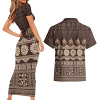 Bula Fiji Iri ni Meke Couples Matching Short Sleeve Bodycon Dress and Hawaiian Shirt Kuvui Fijian Masi LT14 - Polynesian Pride