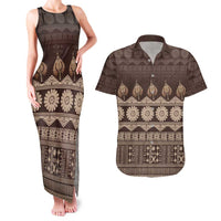 Bula Fiji Iri ni Meke Couples Matching Tank Maxi Dress and Hawaiian Shirt Kuvui Fijian Masi LT14 Brown - Polynesian Pride