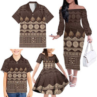 Bula Fiji Iri ni Meke Family Matching Off The Shoulder Long Sleeve Dress and Hawaiian Shirt Kuvui Fijian Masi LT14 - Polynesian Pride
