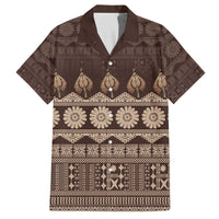 Bula Fiji Iri ni Meke Family Matching Off The Shoulder Long Sleeve Dress and Hawaiian Shirt Kuvui Fijian Masi LT14 Dad's Shirt - Short Sleeve Brown - Polynesian Pride