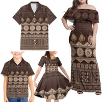 Bula Fiji Iri ni Meke Family Matching Off Shoulder Maxi Dress and Hawaiian Shirt Kuvui Fijian Masi LT14 - Polynesian Pride