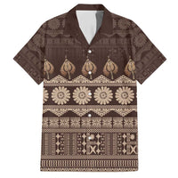 Bula Fiji Iri ni Meke Family Matching Off Shoulder Maxi Dress and Hawaiian Shirt Kuvui Fijian Masi LT14 Dad's Shirt - Short Sleeve Brown - Polynesian Pride