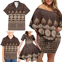 Bula Fiji Iri ni Meke Family Matching Off Shoulder Short Dress and Hawaiian Shirt Kuvui Fijian Masi LT14 - Polynesian Pride