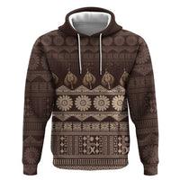 Bula Fiji Iri ni Meke Hoodie Kuvui Fijian Masi LT14 Pullover Hoodie Brown - Polynesian Pride