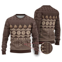 Bula Fiji Iri ni Meke Ugly Christmas Sweater Kuvui Fijian Masi LT14 Brown - Polynesian Pride