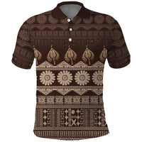 Bula Fiji Iri ni Meke Polo Shirt Kuvui Fijian Masi LT14 Brown - Polynesian Pride