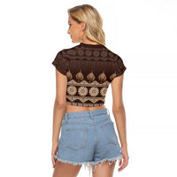 Bula Fiji Iri ni Meke Raglan Cropped T Shirt Kuvui Fijian Masi LT14 - Polynesian Pride