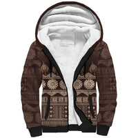 Bula Fiji Iri ni Meke Sherpa Hoodie Kuvui Fijian Masi LT14 Unisex Brown - Polynesian Pride