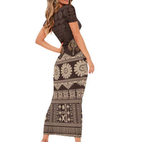 Bula Fiji Iri ni Meke Short Sleeve Bodycon Dress Kuvui Fijian Masi LT14 - Polynesian Pride