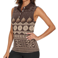 Bula Fiji Iri ni Meke Women Sleeveless Polo Shirt Kuvui Fijian Masi LT14 - Polynesian Pride