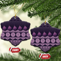 Bula Fiji Iri ni Meke Ceramic Ornament Lokaloka Fijian Masi LT14 Snow Flake Purple - Polynesian Pride