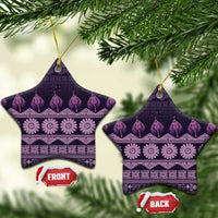 Bula Fiji Iri ni Meke Ceramic Ornament Lokaloka Fijian Masi LT14 Star Purple - Polynesian Pride