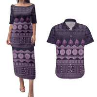 Bula Fiji Iri ni Meke Couples Matching Puletasi and Hawaiian Shirt Lokaloka Fijian Masi LT14 Purple - Polynesian Pride