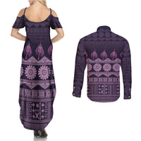 Bula Fiji Iri ni Meke Couples Matching Summer Maxi Dress and Long Sleeve Button Shirt Lokaloka Fijian Masi LT14 - Polynesian Pride