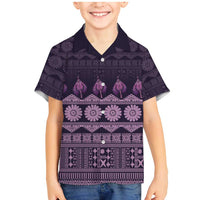 Bula Fiji Iri ni Meke Family Matching Mermaid Dress and Hawaiian Shirt Lokaloka Fijian Masi LT14 Son's Shirt Purple - Polynesian Pride
