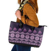 Bula Fiji Iri ni Meke Leather Tote Bag Lokaloka Fijian Masi LT14 Purple - Polynesian Pride