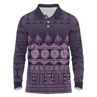 Bula Fiji Iri ni Meke Long Sleeve Polo Shirt Lokaloka Fijian Masi LT14 Purple - Polynesian Pride