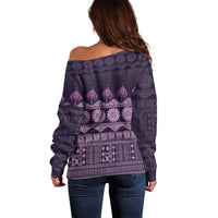 Bula Fiji Iri ni Meke Off Shoulder Sweater Lokaloka Fijian Masi LT14 - Polynesian Pride