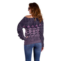 Bula Fiji Iri ni Meke Off Shoulder Sweater Lokaloka Fijian Masi LT14 - Polynesian Pride