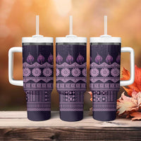 Bula Fiji Iri ni Meke Tumbler With Handle Lokaloka Fijian Masi LT14 - Polynesian Pride