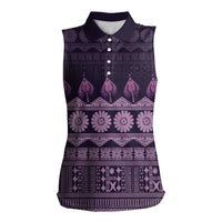 Bula Fiji Iri ni Meke Women Sleeveless Polo Shirt Lokaloka Fijian Masi LT14 Female Purple - Polynesian Pride