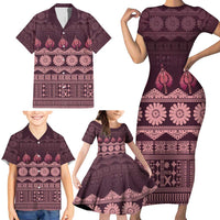 Bula Fiji Iri ni Meke Family Matching Short Sleeve Bodycon Dress and Hawaiian Shirt Piqi Fijian Masi LT14 - Polynesian Pride