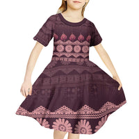 Bula Fiji Iri ni Meke Kid Short Sleeve Dress Piqi Fijian Masi LT14 - Polynesian Pride