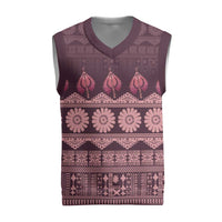 Bula Fiji Iri ni Meke Christmas Knitted V-Neck Vest Piqi Fijian Masi LT14 Pink - Polynesian Pride