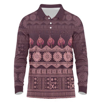 Bula Fiji Iri ni Meke Long Sleeve Polo Shirt Piqi Fijian Masi LT14 Pink - Polynesian Pride