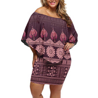 Bula Fiji Iri ni Meke Off Shoulder Short Dress Piqi Fijian Masi LT14 Women Pink - Polynesian Pride