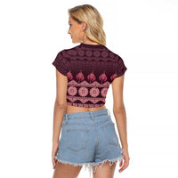 Bula Fiji Iri ni Meke Raglan Cropped T Shirt Piqi Fijian Masi LT14 - Polynesian Pride