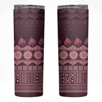 Bula Fiji Iri ni Meke Skinny Tumbler Piqi Fijian Masi LT14 Pink - Polynesian Pride