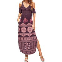Bula Fiji Iri ni Meke Summer Maxi Dress Piqi Fijian Masi LT14 Women Pink - Polynesian Pride