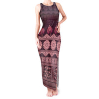 Bula Fiji Iri ni Meke Tank Maxi Dress Piqi Fijian Masi LT14 Women Pink - Polynesian Pride