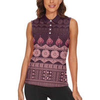 Bula Fiji Iri ni Meke Women Sleeveless Polo Shirt Piqi Fijian Masi LT14 - Polynesian Pride