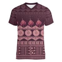 Bula Fiji Iri ni Meke Women V-Neck T-Shirt Piqi Fijian Masi LT14 Female Pink - Polynesian Pride