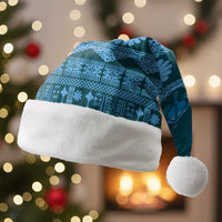 Bula Fiji Iri ni Meke Christmas Santa Hat Karakarawa Fijian Masi LT14 Without Fur Blue - Polynesian Pride