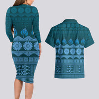Bula Fiji Iri ni Meke Couples Matching Long Sleeve Bodycon Dress and Hawaiian Shirt Karakarawa Fijian Masi LT14 - Polynesian Pride