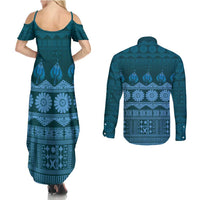 Bula Fiji Iri ni Meke Couples Matching Summer Maxi Dress and Long Sleeve Button Shirt Karakarawa Fijian Masi LT14 - Polynesian Pride