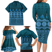 Bula Fiji Iri ni Meke Family Matching Long Sleeve Bodycon Dress and Hawaiian Shirt Karakarawa Fijian Masi LT14 - Polynesian Pride
