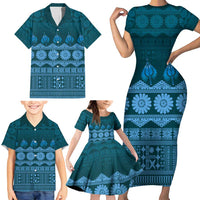 Bula Fiji Iri ni Meke Family Matching Short Sleeve Bodycon Dress and Hawaiian Shirt Karakarawa Fijian Masi LT14 - Polynesian Pride