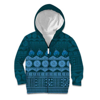 Bula Fiji Iri ni Meke Kid Hoodie Karakarawa Fijian Masi LT14 Zip Hoodie Blue - Polynesian Pride