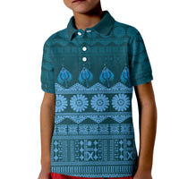 Bula Fiji Iri ni Meke Kid Polo Shirt Karakarawa Fijian Masi LT14 Kid Blue - Polynesian Pride