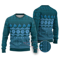 Bula Fiji Iri ni Meke Ugly Christmas Sweater Karakarawa Fijian Masi LT14 Blue - Polynesian Pride