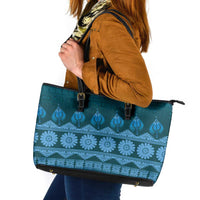 Bula Fiji Iri ni Meke Leather Tote Bag Karakarawa Fijian Masi LT14 Blue - Polynesian Pride