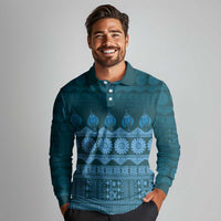 Bula Fiji Iri ni Meke Long Sleeve Polo Shirt Karakarawa Fijian Masi LT14 - Polynesian Pride