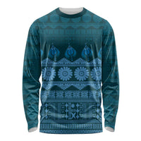 Bula Fiji Iri ni Meke Long Sleeve Shirt Karakarawa Fijian Masi LT14 Unisex Blue - Polynesian Pride