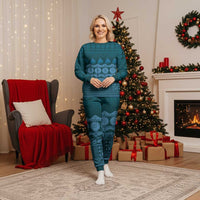Bula Fiji Iri ni Meke Christmas Pajama Set Karakarawa Fijian Masi LT14 Women Blue - Polynesian Pride