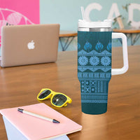 Bula Fiji Iri ni Meke Tumbler With Handle Karakarawa Fijian Masi LT14 - Polynesian Pride
